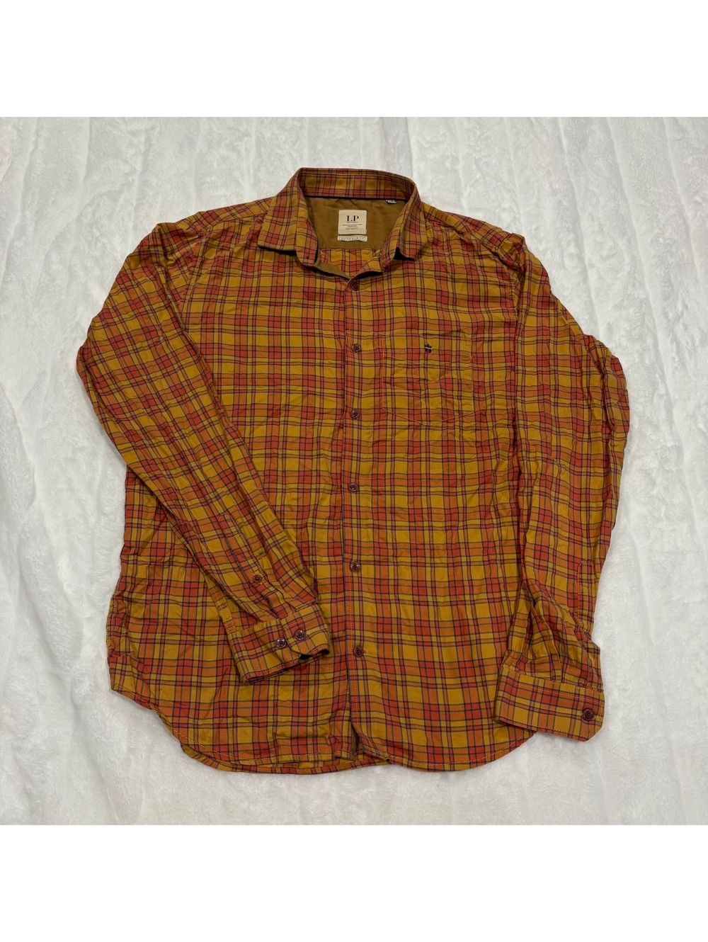 Louis Philippe Men's Super Slim Fit Cotton Plaid Shirt Size 40 F Casual